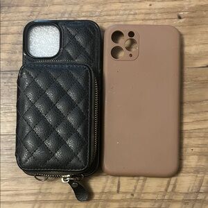 Black Quilted Leather Phone Case with Brown Silicone Cover 13/14